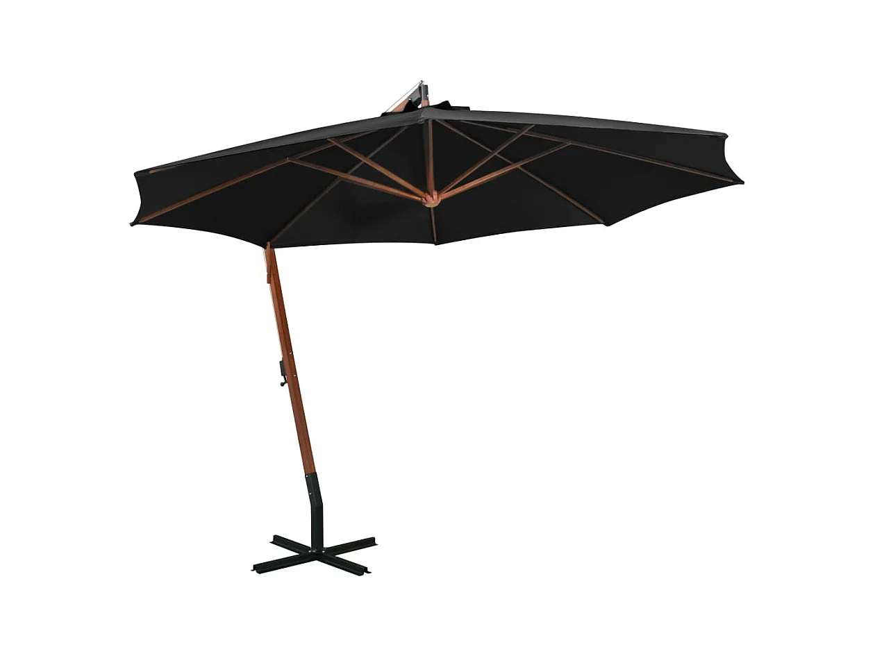 Parasol suspendu avec mât Noir 3,5x2,9 m Bois de sapin massif