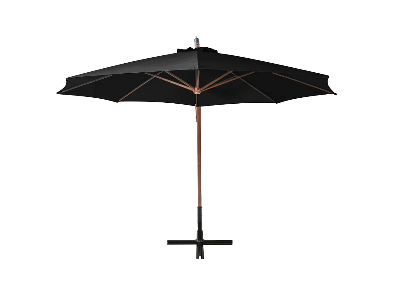 Parasol suspendu avec mât Noir 3,5x2,9 m Bois de sapin massif