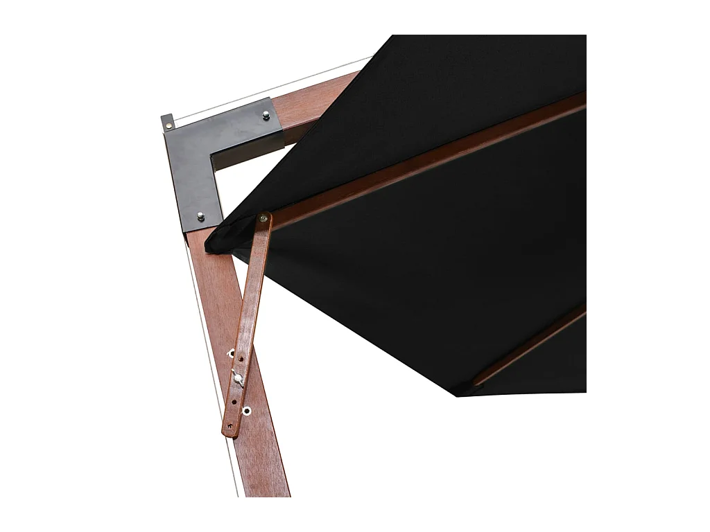 Parasol suspendu avec mât Noir 3,5x2,9 m Bois de sapin massif