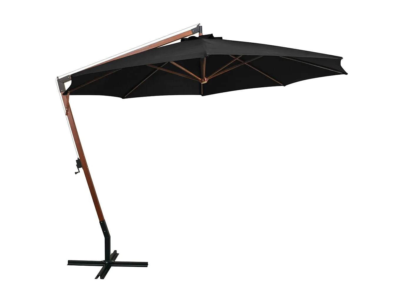 Parasol suspendu avec mât Noir 3,5x2,9 m Bois de sapin massif