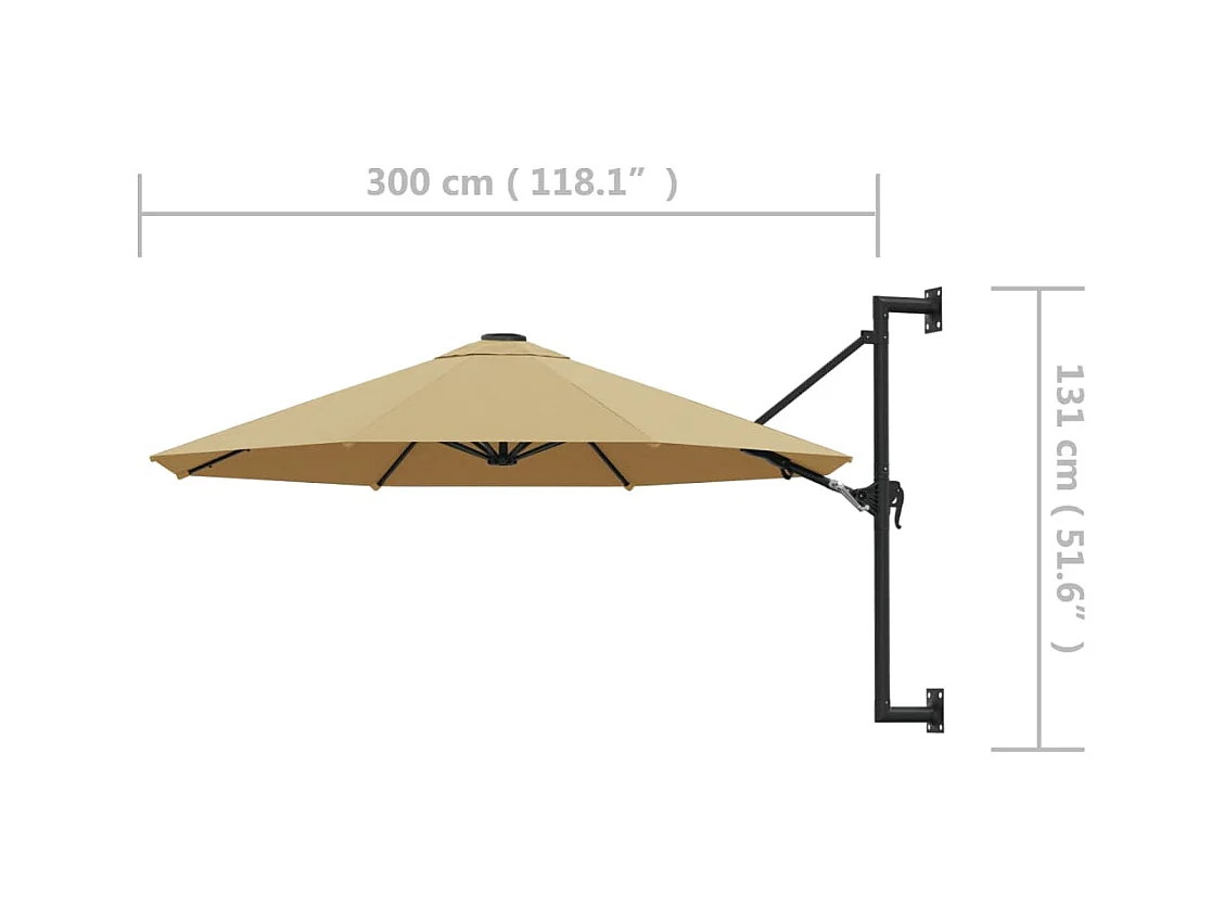 Parasol mural avec mât métallique 300cm Taupe