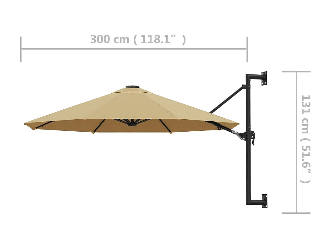 Parasol mural avec mât métallique 300cm Taupe