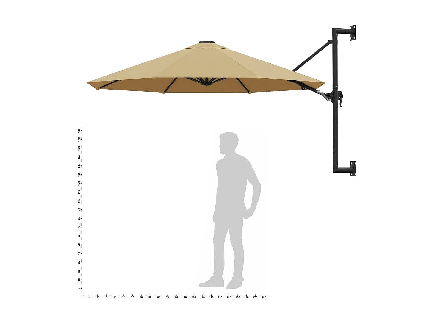 Parasol mural avec mât métallique 300cm Taupe