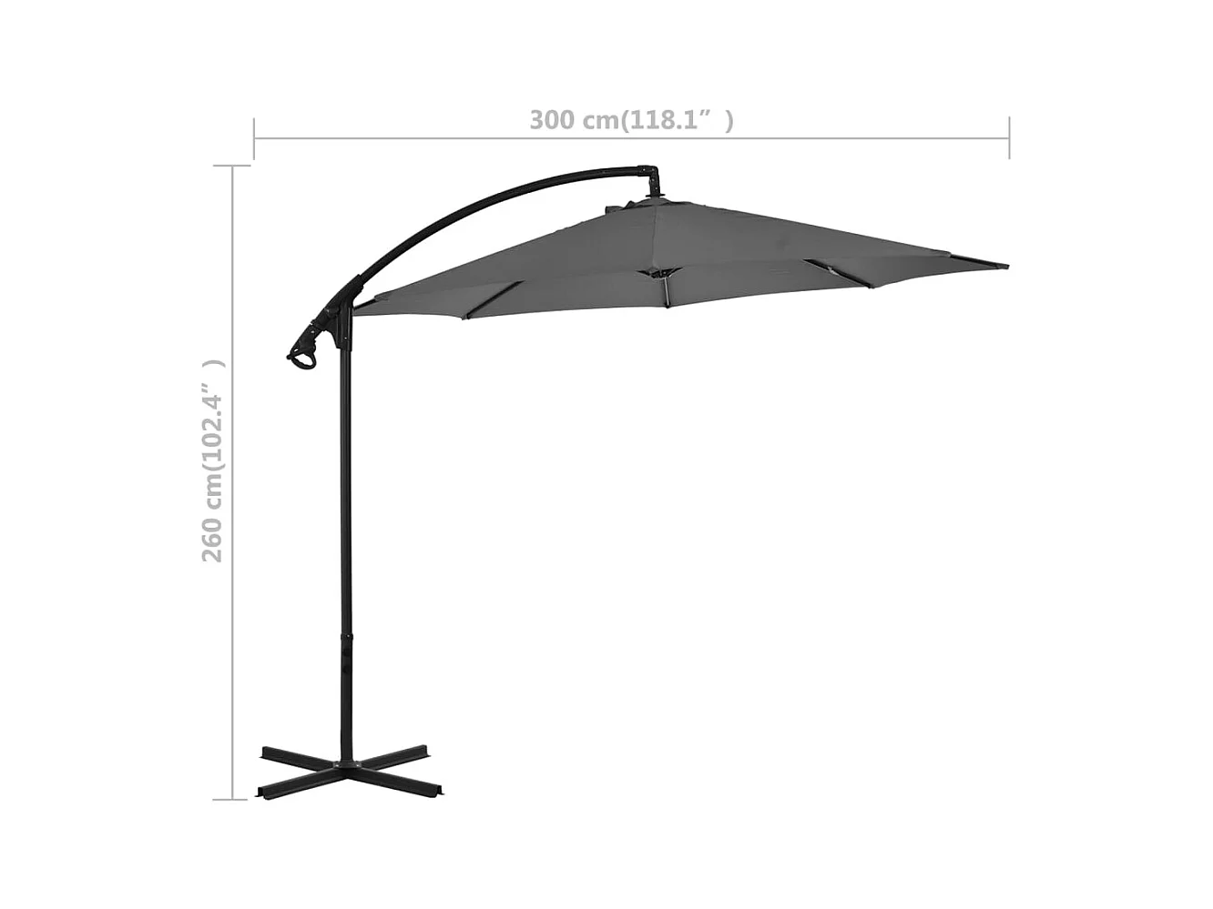 Parasol en porte-à-feux avec poteau Acier 300cm Anthracite