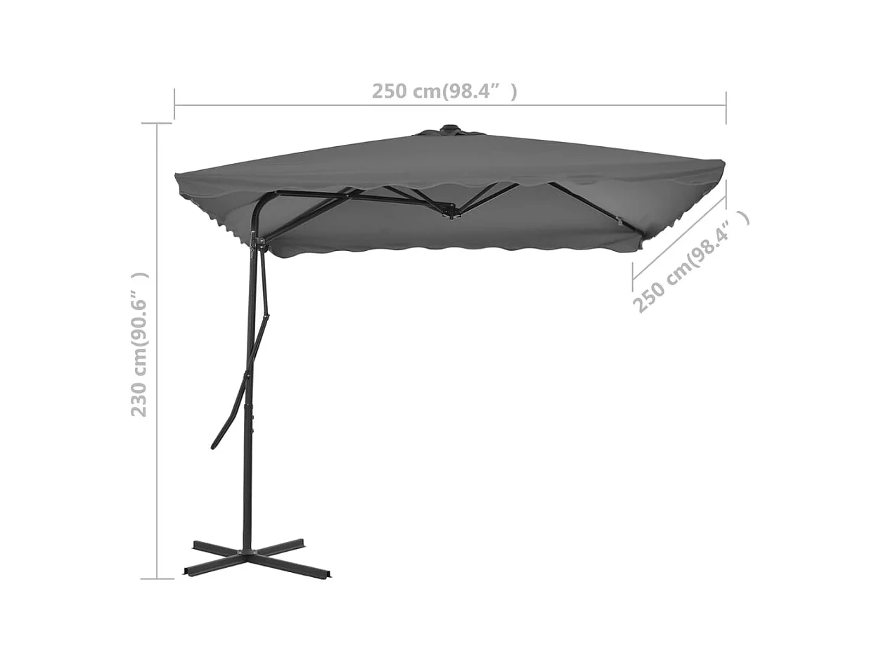 Parasol d'extérieur déporté avec mât en acier 250x250 Anthracite