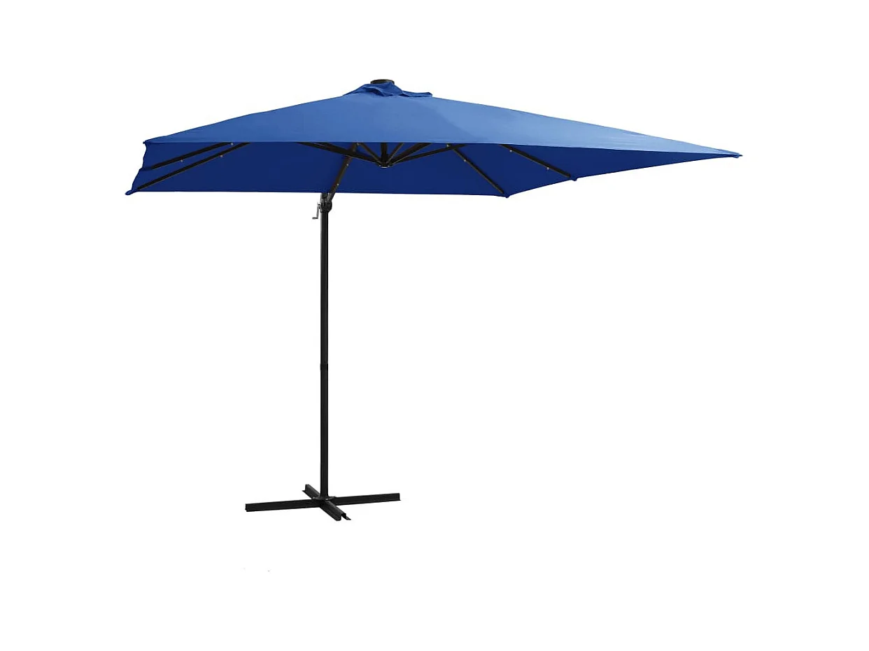 Parasol déporté avec LED et mât en acier 250x250 Bleu azuré