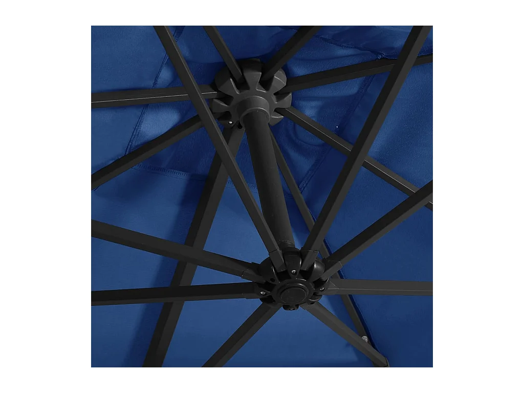 Parasol déporté avec LED et mât en acier 250x250 Bleu azuré