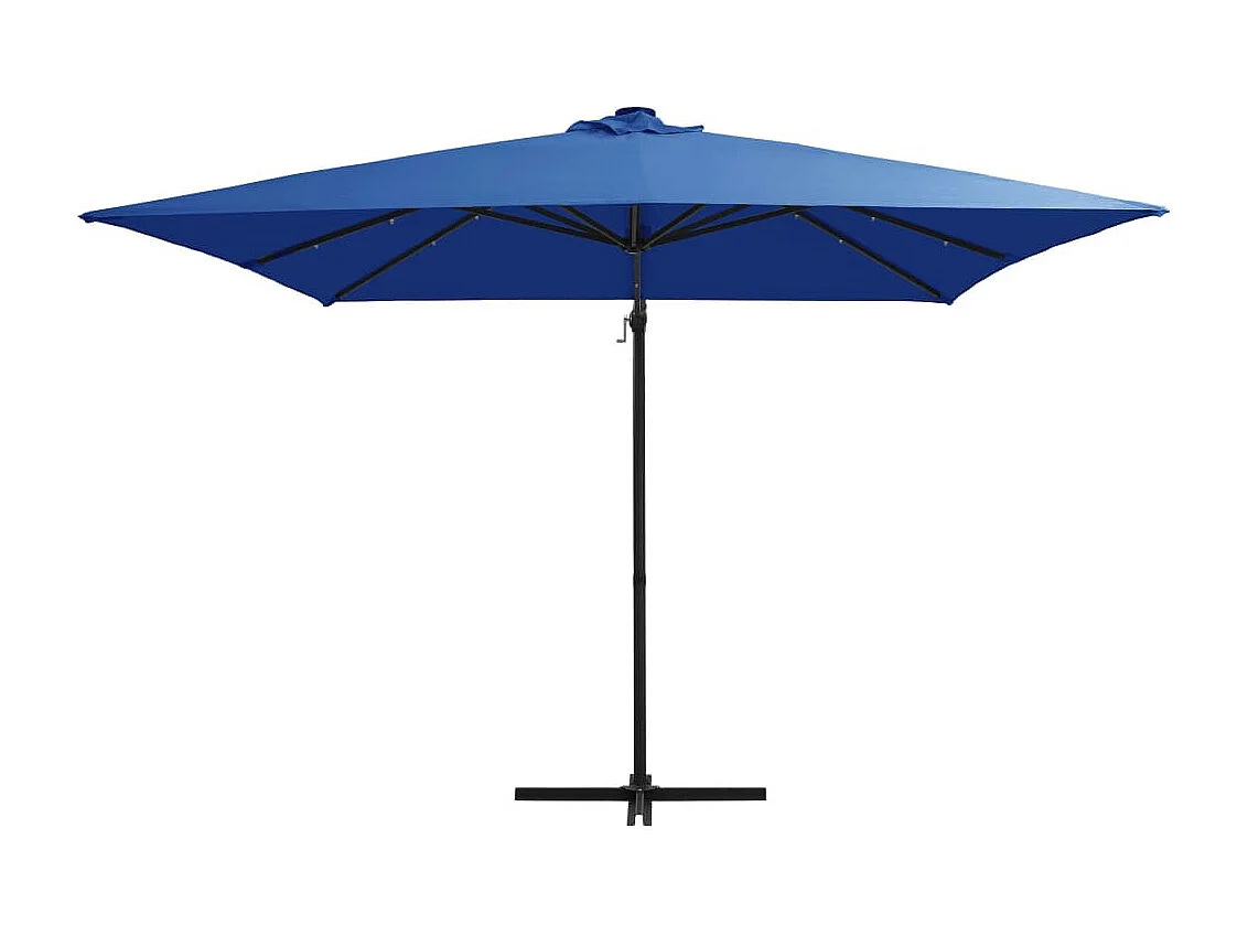 Parasol déporté avec LED et mât en acier 250x250 Bleu azuré