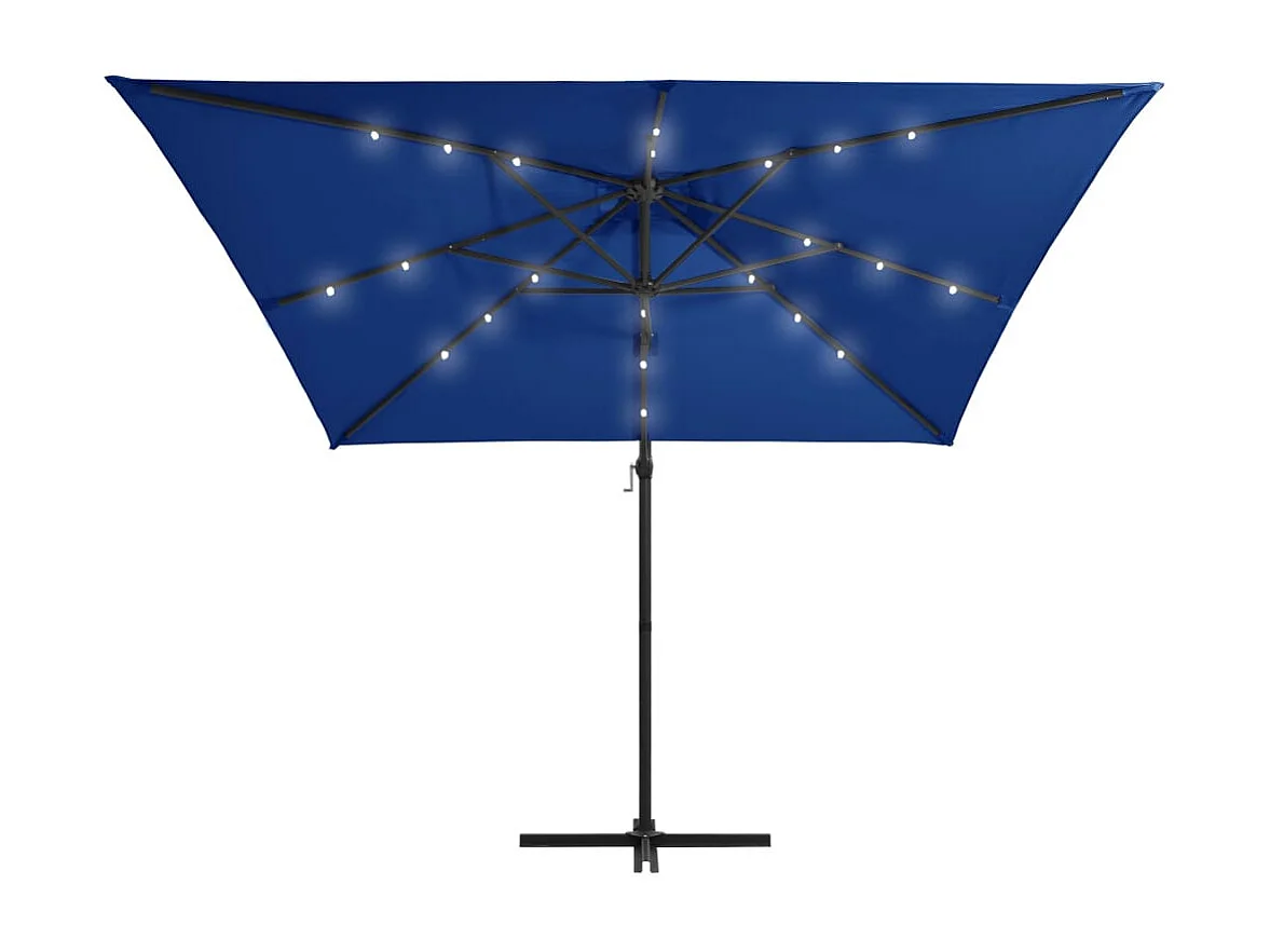 Parasol déporté avec LED et mât en acier 250x250 Bleu azuré