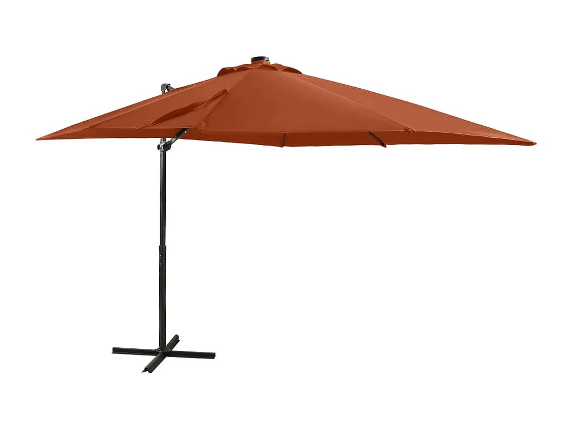 Parasol déporté avec mât et lumières LED Terre cuite 250cm