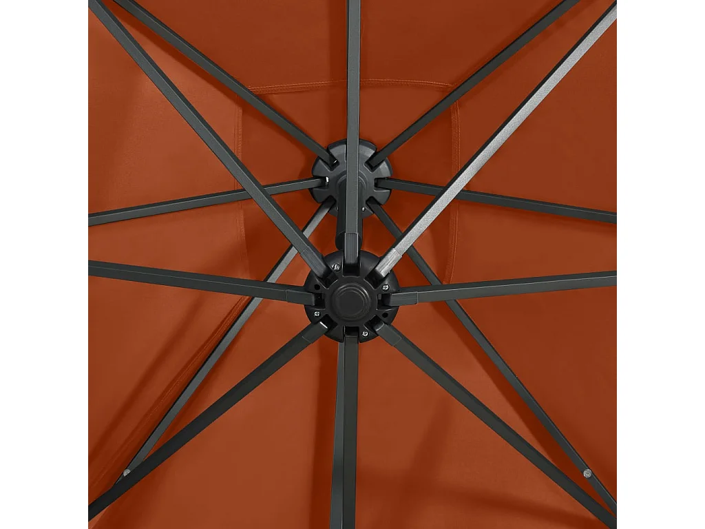 Parasol déporté avec mât et lumières LED Terre cuite 250cm