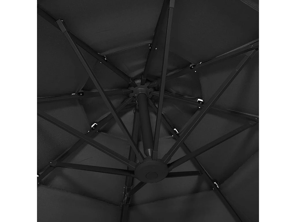 Parasol à 4 niveaux avec mât en aluminium Noir 3x3 m