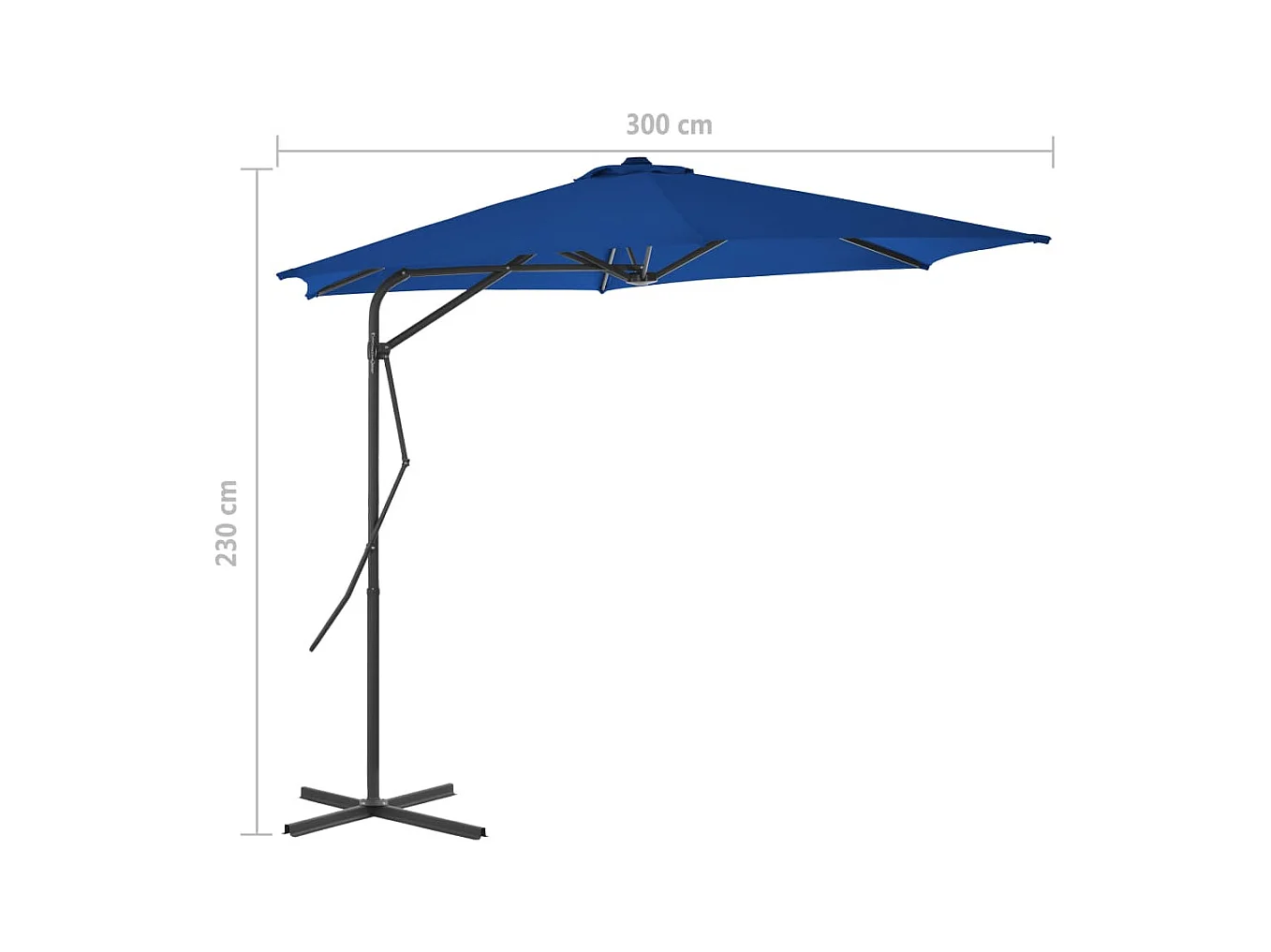Parasol d'extérieur déporté avec mât en acier Bleu 300x230