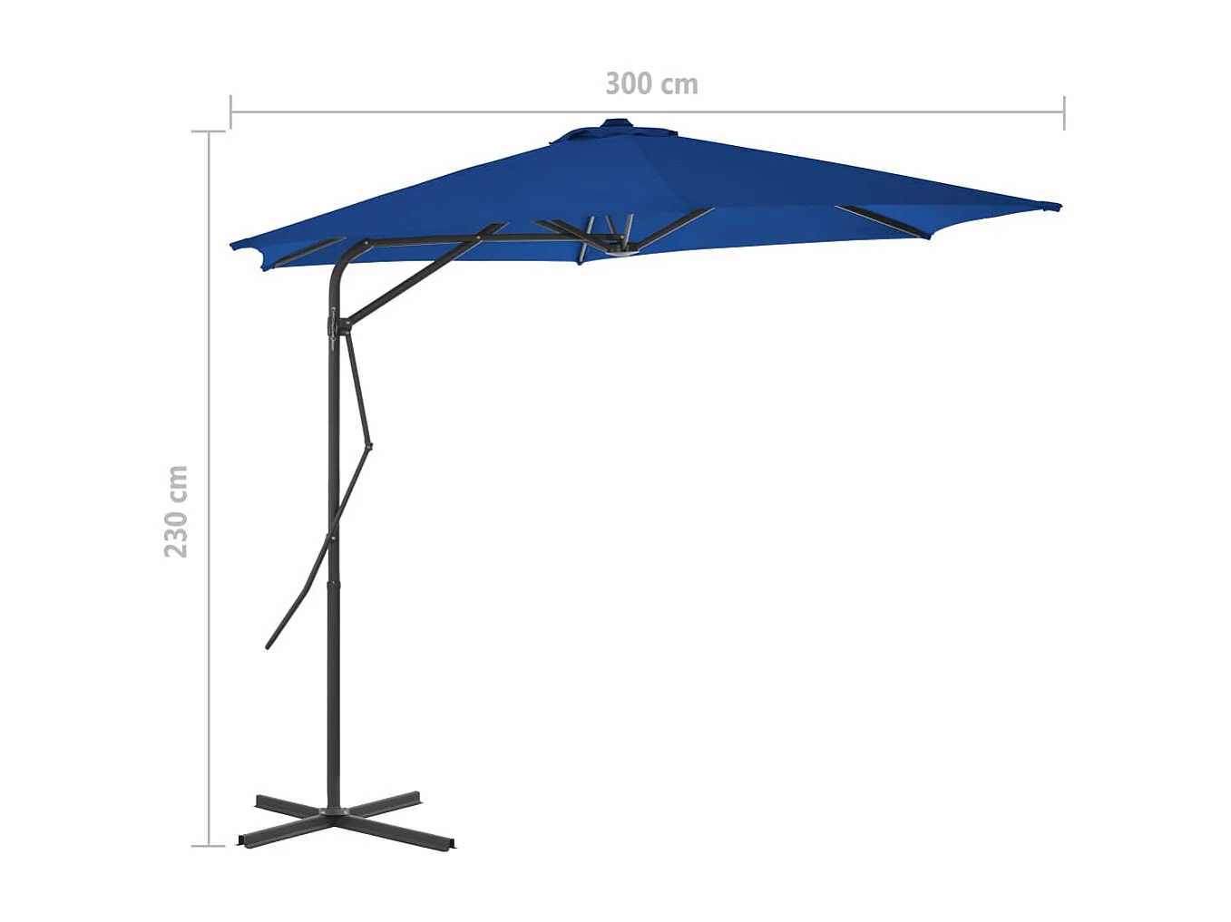 Parasol d'extérieur déporté avec mât en acier Bleu 300x230