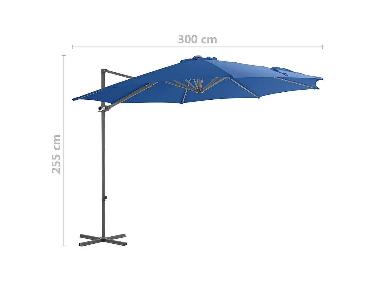 Parasol déporté avec mât en acier Bleu azuré 300cm