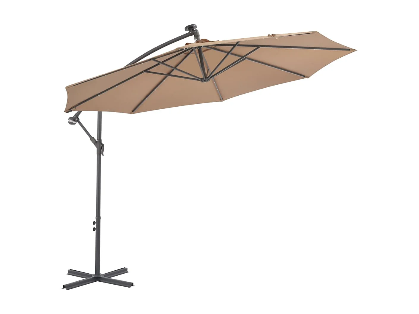 Parasol en porte-à-faux LED et mât en acier 300cm Taupe