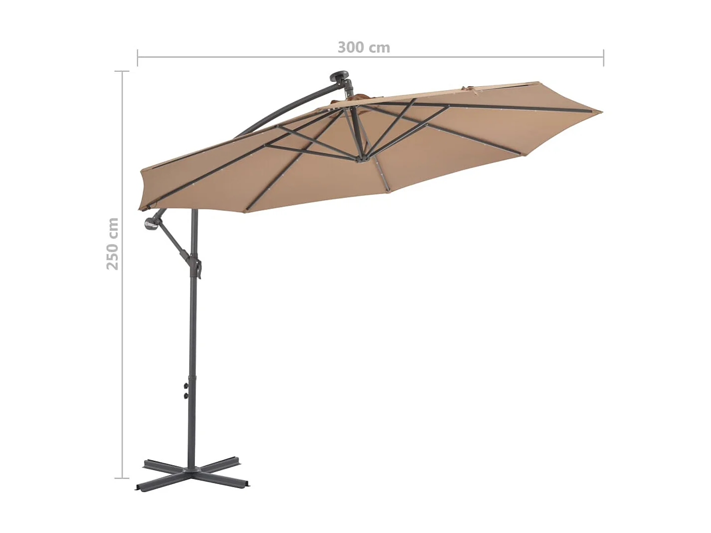 Parasol en porte-à-faux LED et mât en acier 300cm Taupe