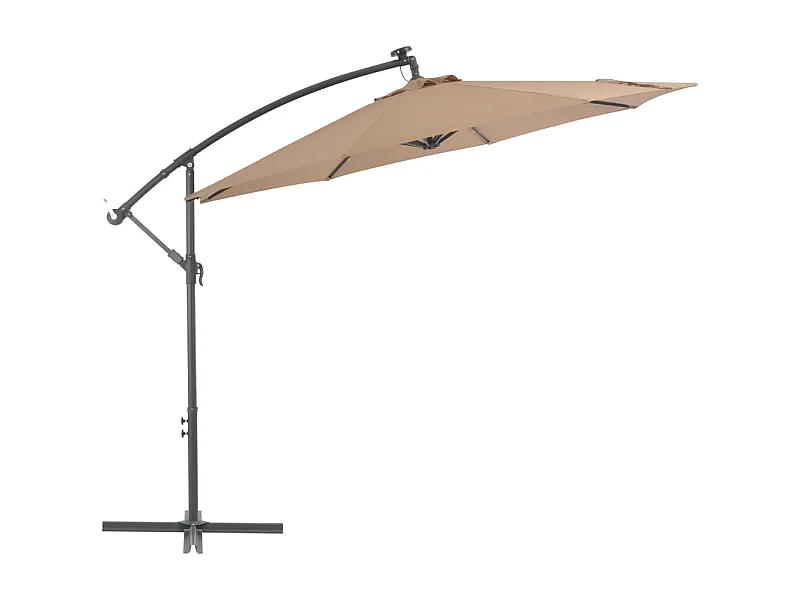 Parasol en porte-à-faux LED et mât en acier 300cm Taupe