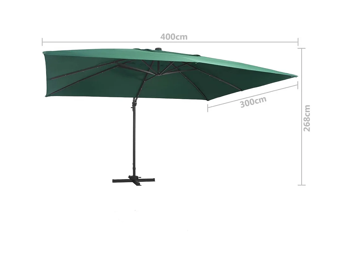 Parasol déporté avec lumières LED Aluminium 400x300 Vert