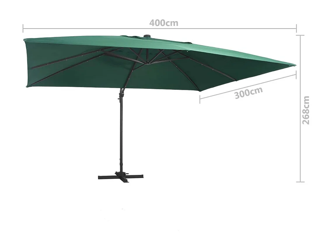 Parasol déporté avec lumières LED Aluminium 400x300 Vert