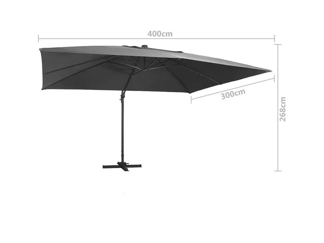 Parasol déporté avec lumières LED 400x300 Anthracite