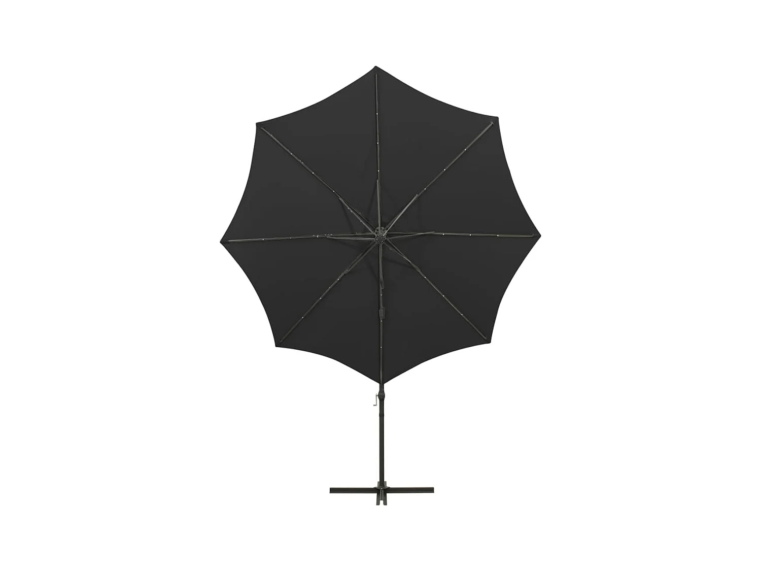 Parasol déporté avec mât et lumières LED Noir 300cm 3