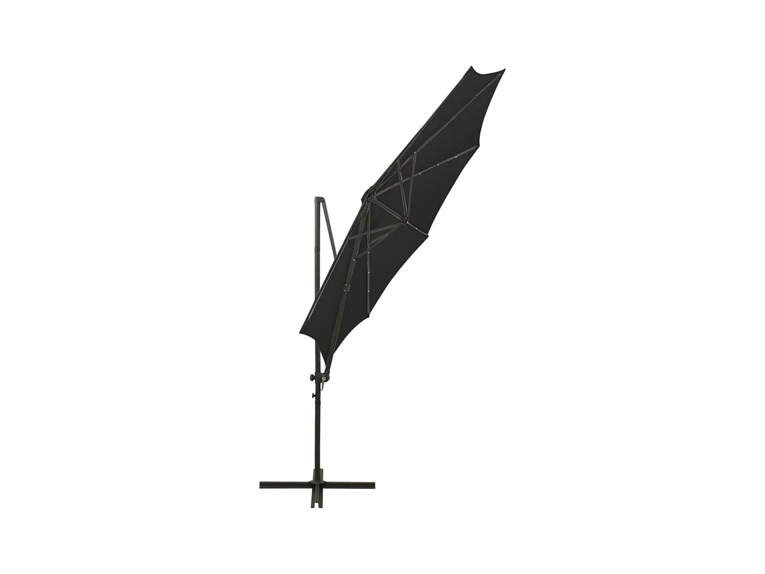 Parasol déporté avec mât et lumières LED Noir 300cm 3