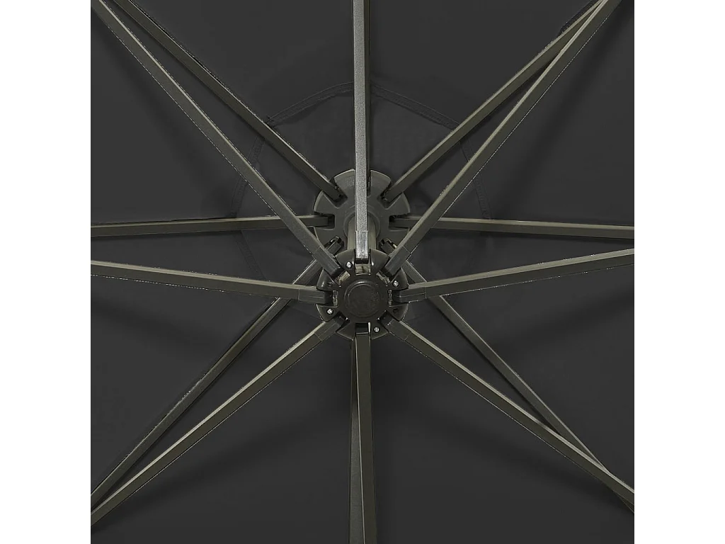 Parasol déporté avec mât et lumières LED Noir 300cm 3