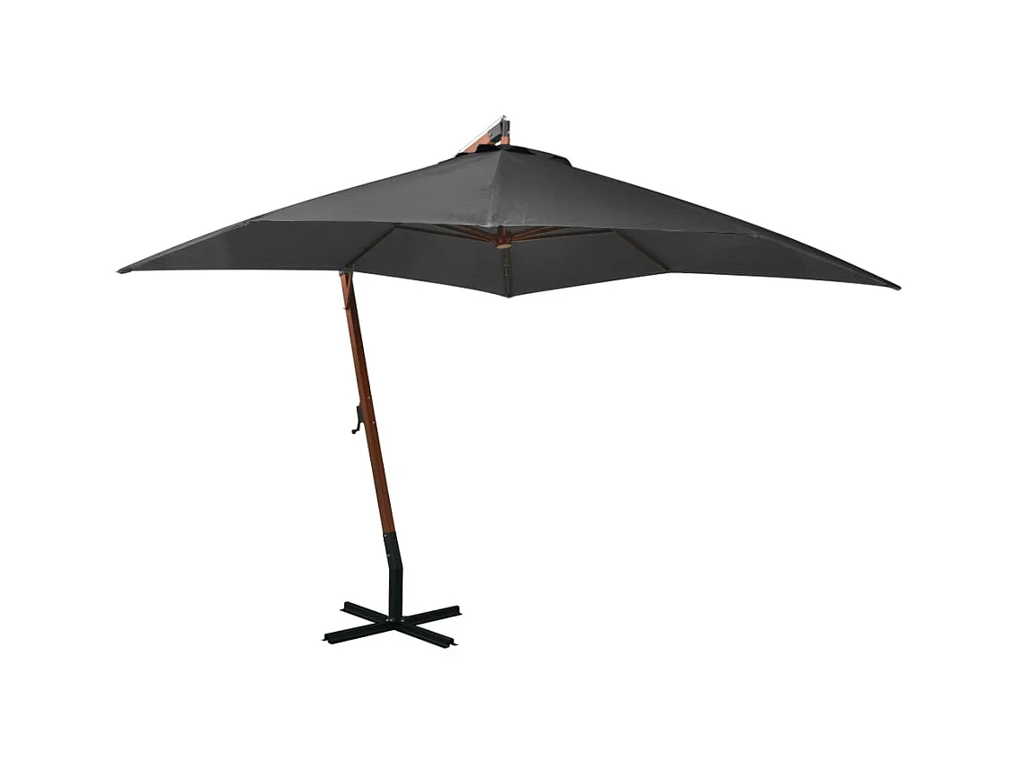 Parasol suspendu avec mât Anthracite 3x3 m Bois de sapin massif