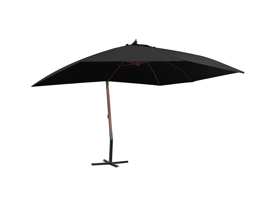 Parasol suspendu avec mât en bois 400x300 Noir