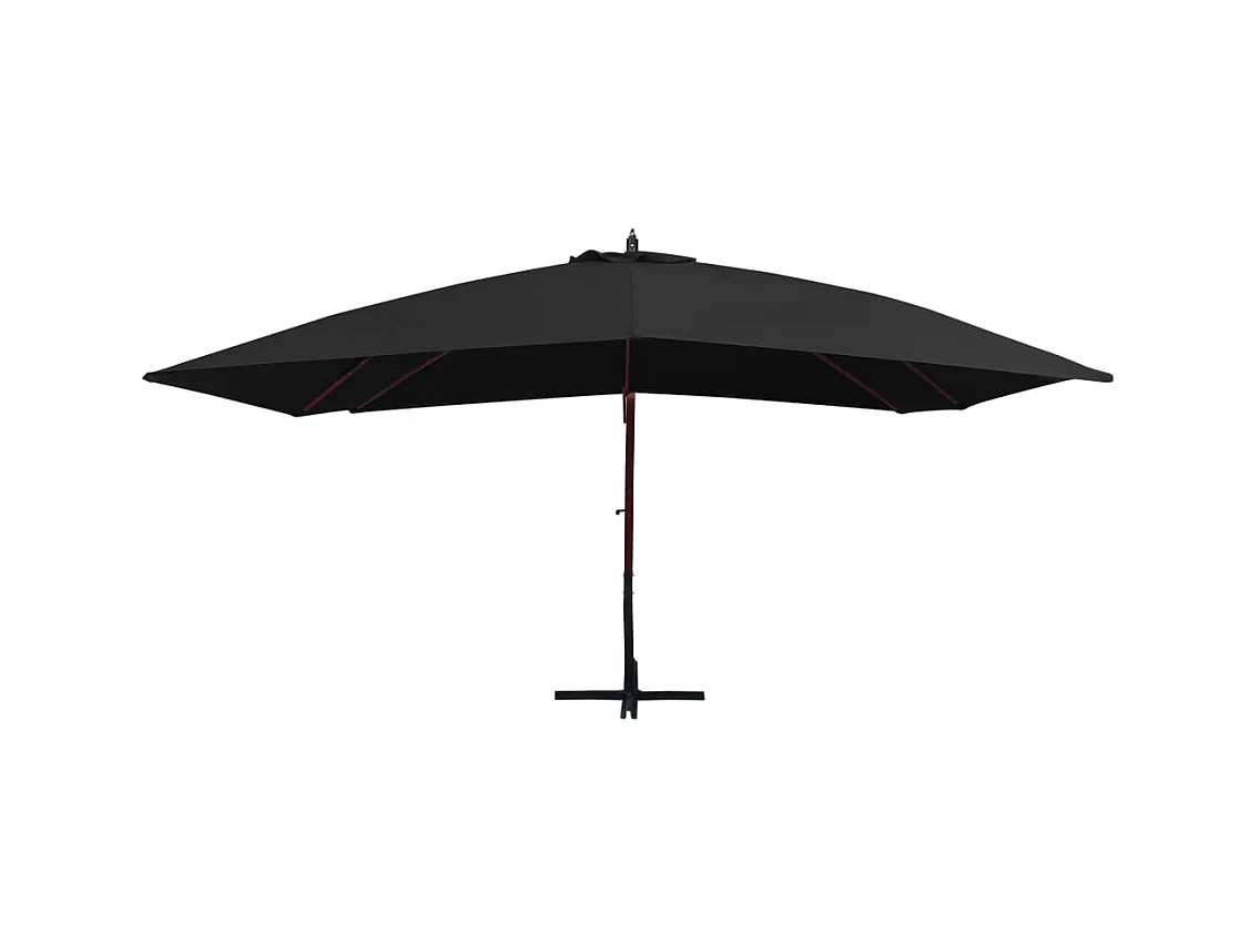 Parasol suspendu avec mât en bois 400x300 Noir