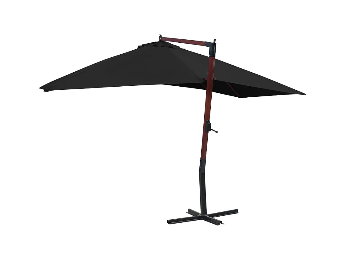 Parasol suspendu avec mât en bois 400x300 Noir