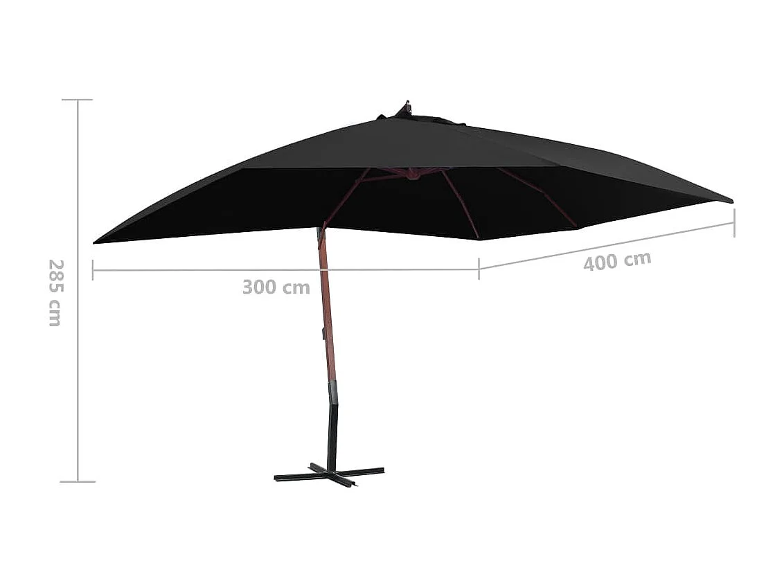 Parasol suspendu avec mât en bois 400x300 Noir