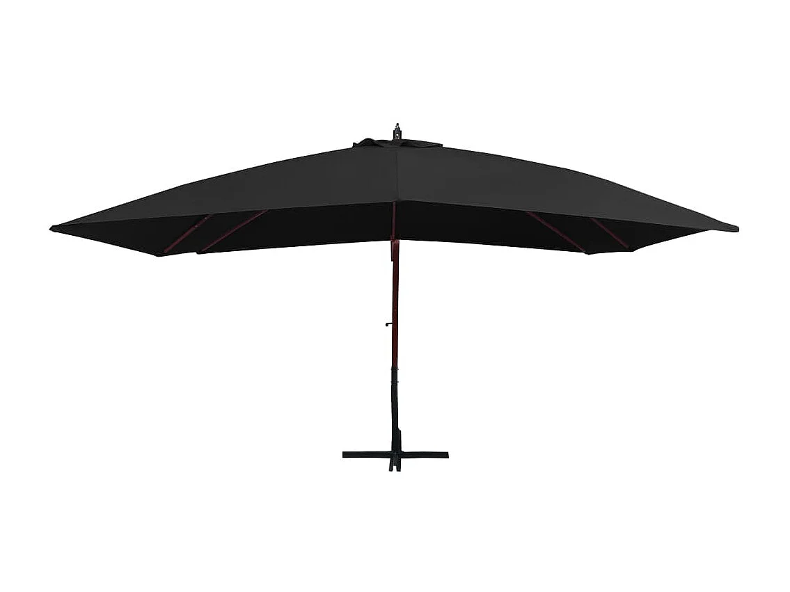 Parasol suspendu avec mât en bois 400x300 Noir