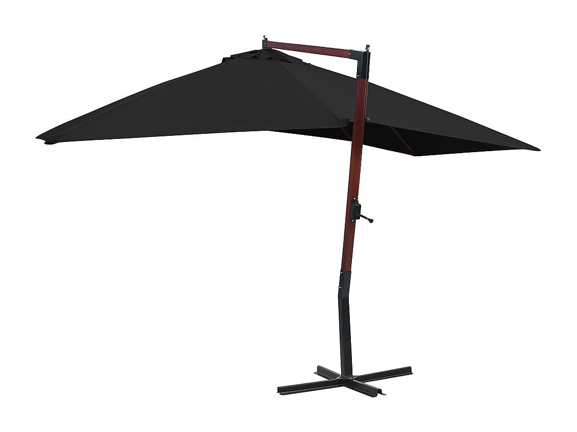 Parasol suspendu avec mât en bois 400x300 Noir