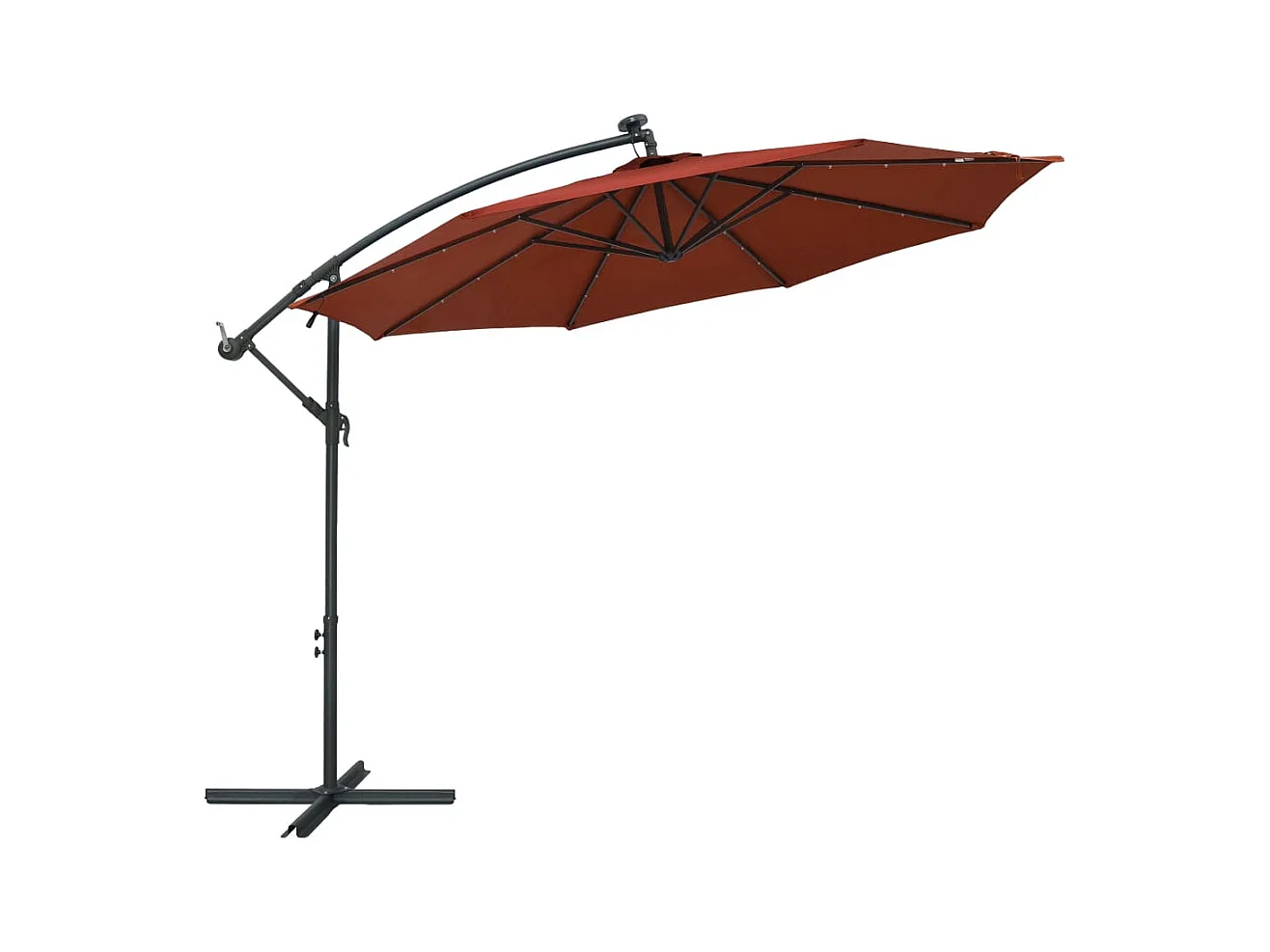 Parasol déporté à LED et mât en acier Terre cuite