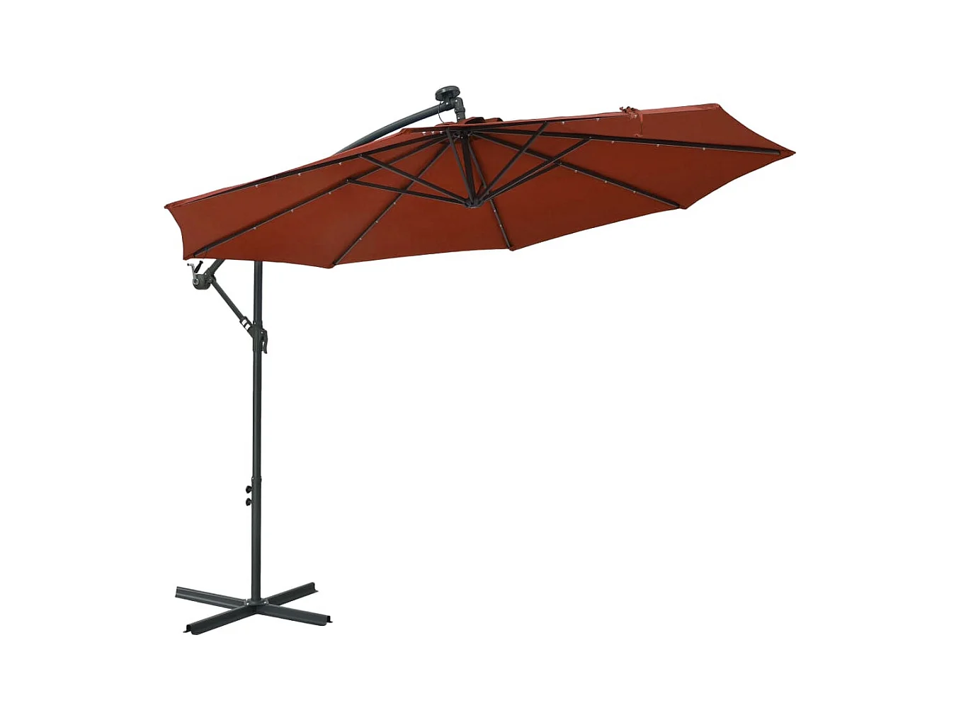 Parasol déporté à LED et mât en acier Terre cuite