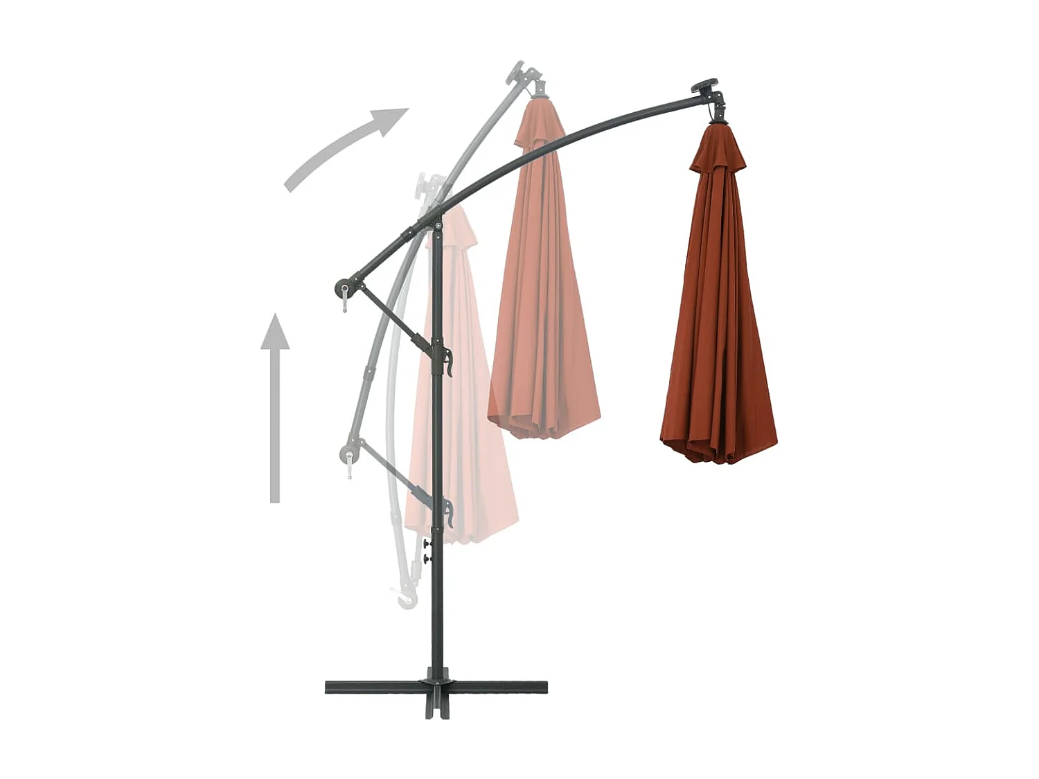 Parasol déporté à LED et mât en acier Terre cuite