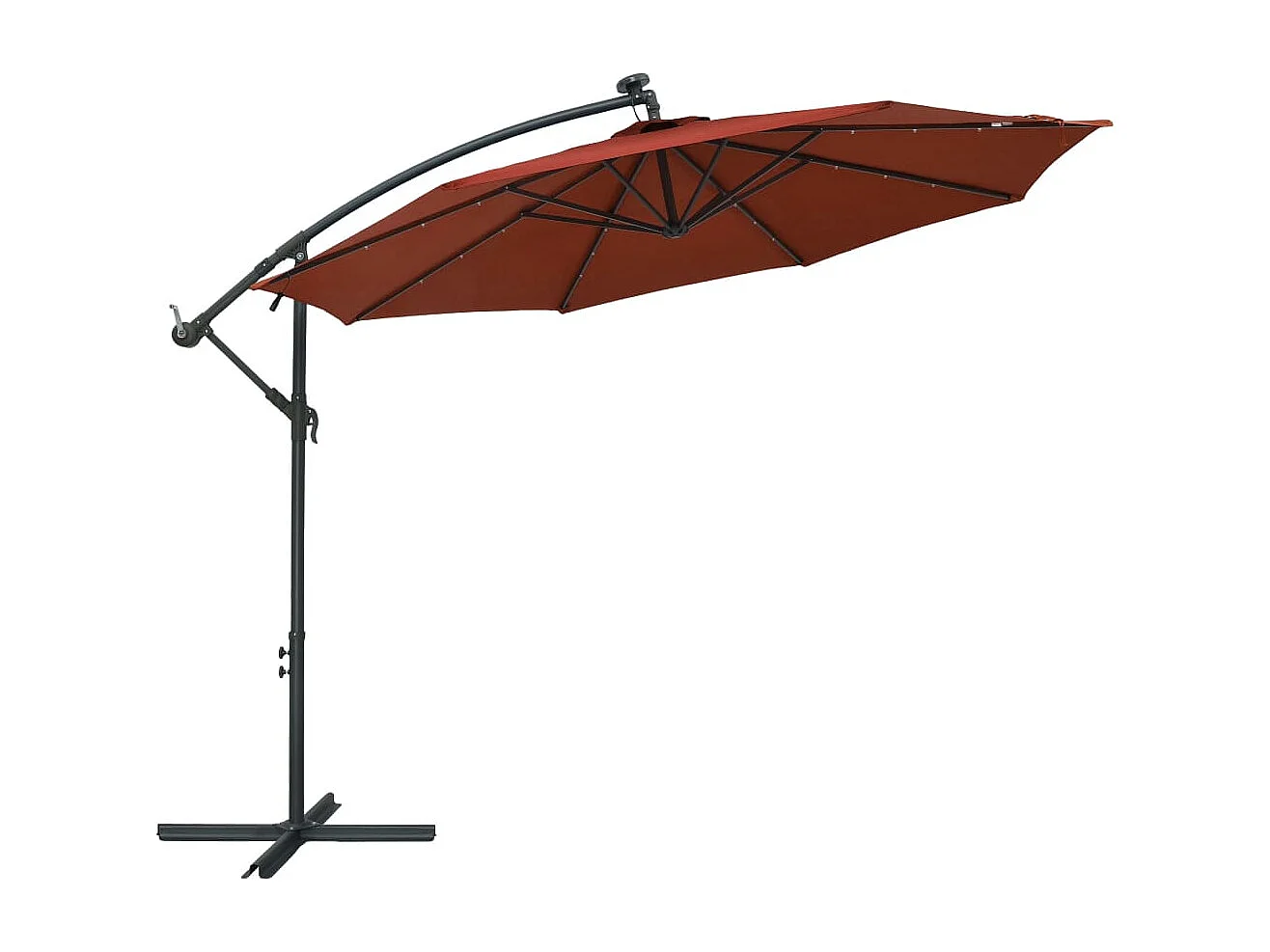 Parasol déporté à LED et mât en acier Terre cuite