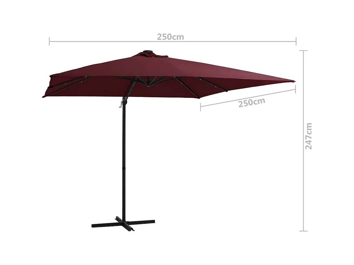 Parasol déporté avec lumières LED Rouge bordeaux 250x250