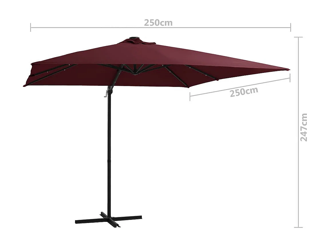 Parasol déporté avec lumières LED Rouge bordeaux 250x250
