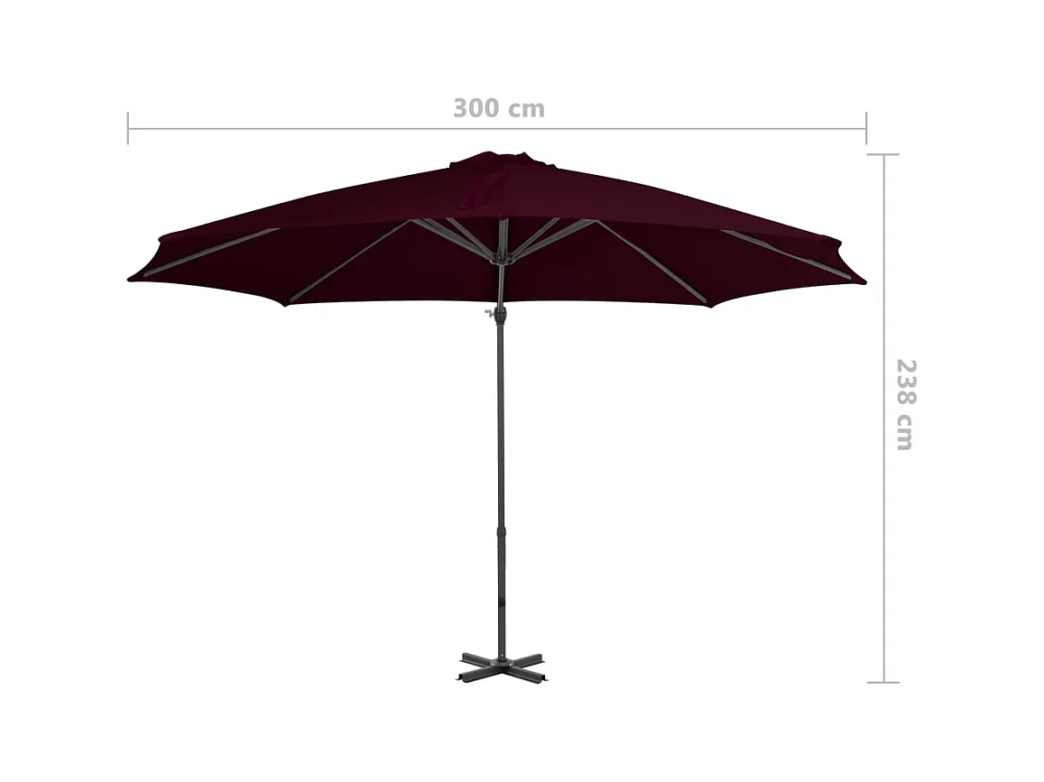 Parasol déporté avec mât en aluminium Rouge 300cm