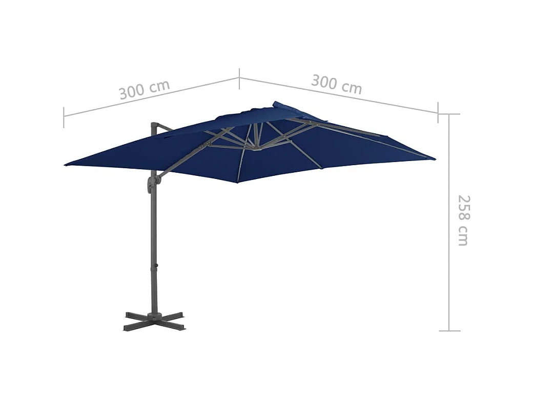 Parasol déporté avec mât en aluminium 3x3 m Bleu azuré