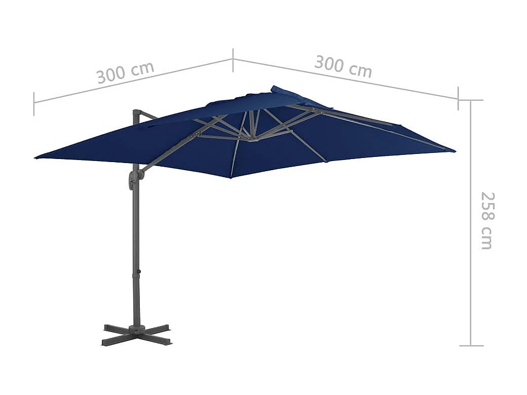 Parasol déporté avec mât en aluminium 3x3 m Bleu azuré