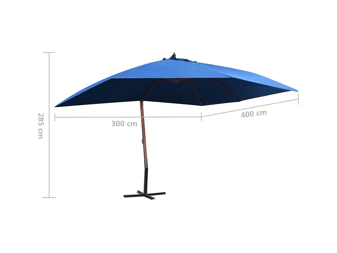 Parasol suspendu avec mât en bois 400x300 Bleu