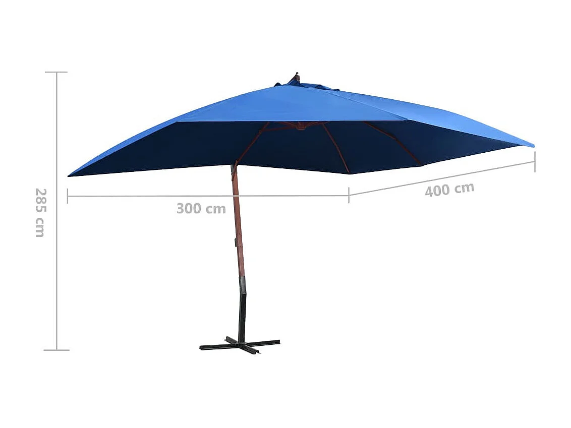 Parasol suspendu avec mât en bois 400x300 Bleu