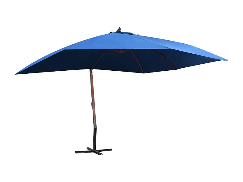 Parasol suspendu avec mât en bois 400x300 Bleu