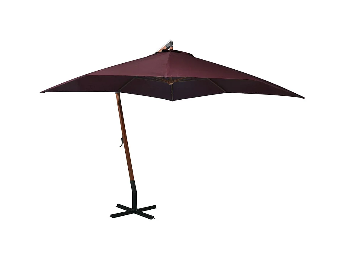 Parasol suspendu avec mât Rouge bordeaux 3x3 m Bois de sapin