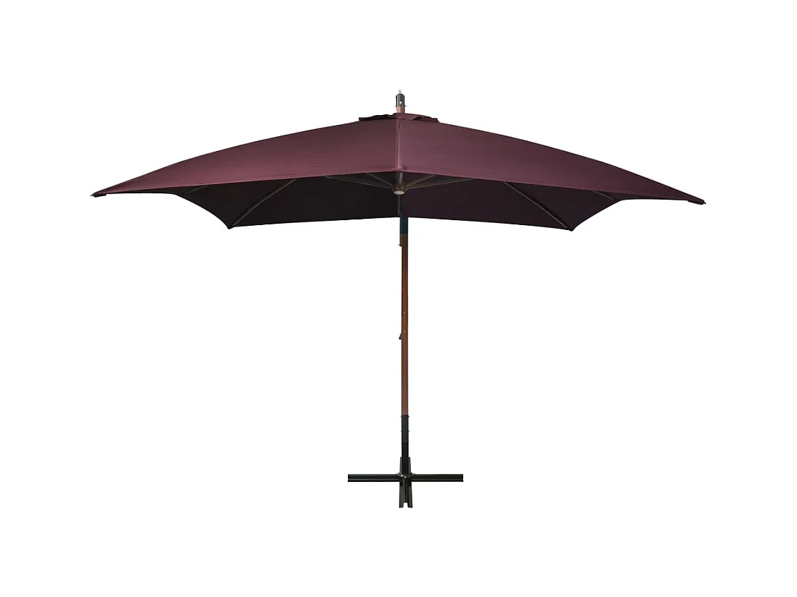 Parasol suspendu avec mât Rouge bordeaux 3x3 m Bois de sapin