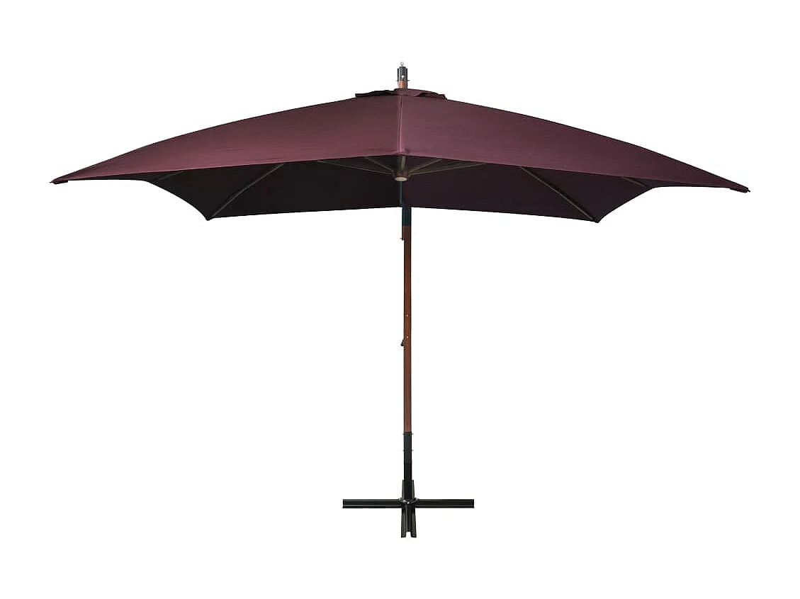 Parasol suspendu avec mât Rouge bordeaux 3x3 m Bois de sapin
